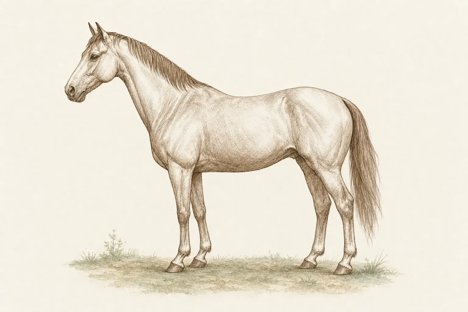 Illustration eines Pferdes in Seitenansicht, das der Scan Ebene für Ebene durchleuchtet